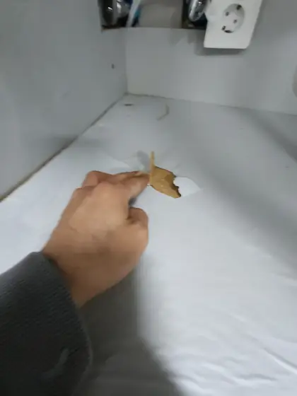 싱크대 하부장 물샘 — 벗겨져 나오는 밑판 겉면